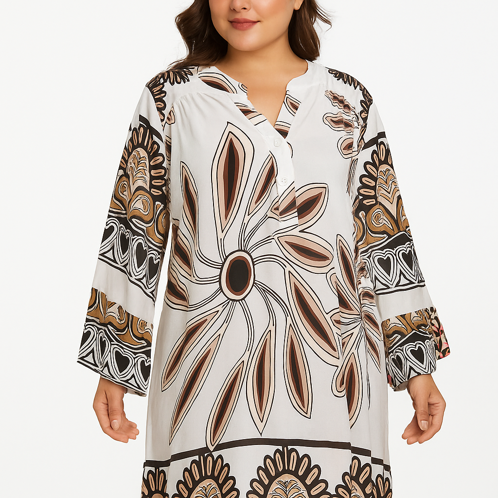 Nova Artistic Print Tunic - Boho V-Neck Blouse