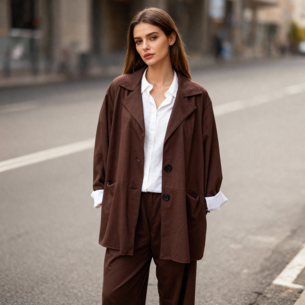 Oversized Cotton Blend Blazer Set