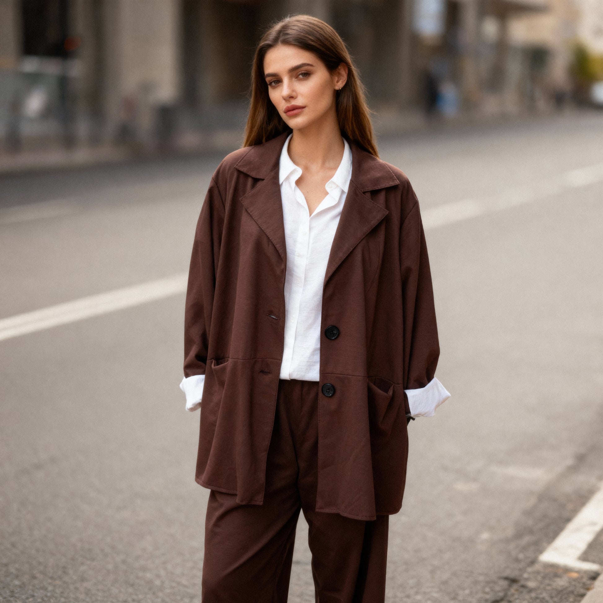 Oversized Cotton Blend Blazer Set