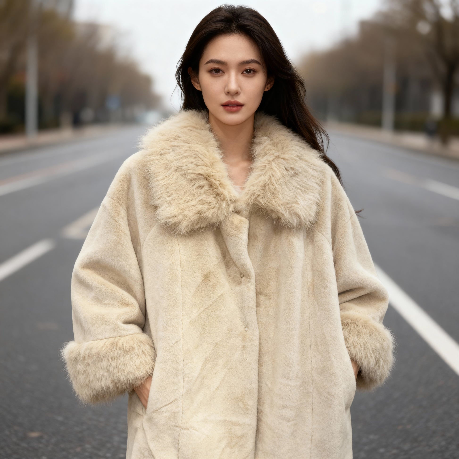 Faux Fur Collar Oversized Winter Coat