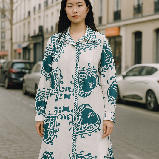 Aria Baroque Print Shirt Dress - Midi Button-Down Dress