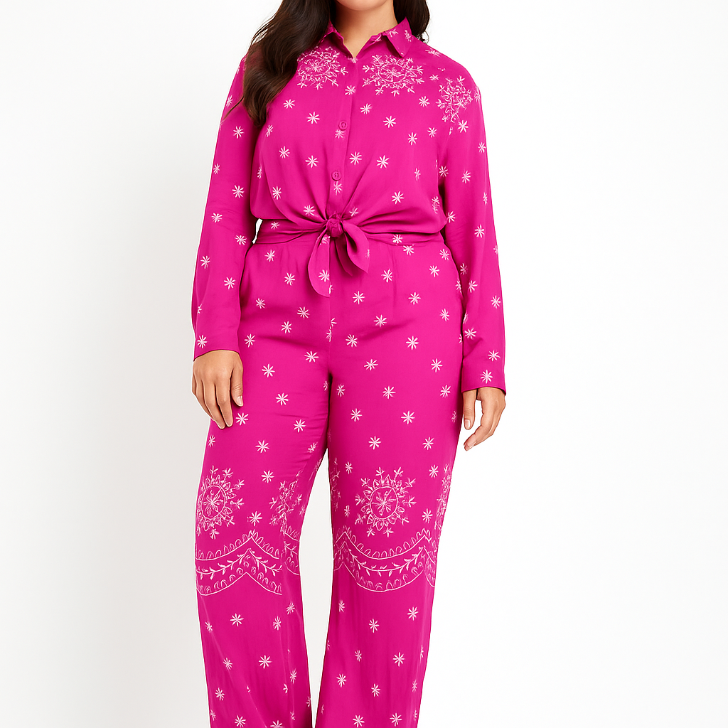 Rani Embroidered Co-ord Set - Fuchsia Tunic & Pant Suit
