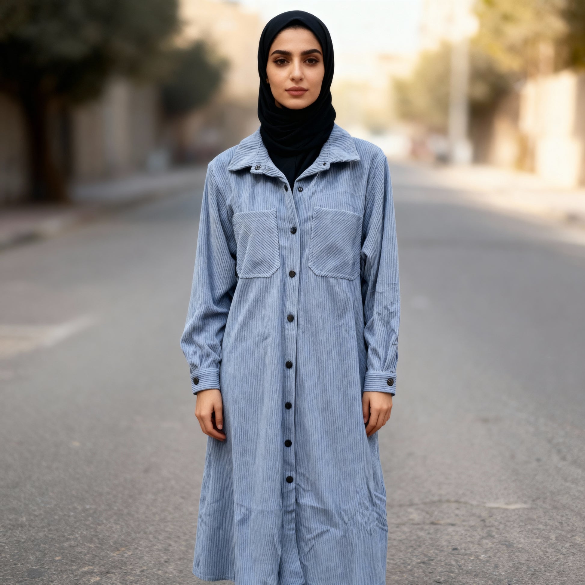 Corduroy Long Button-Down Shirt Dress
