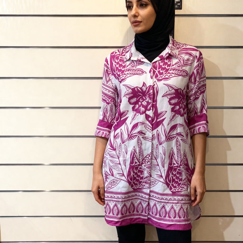 Botanical Print Linen-Blend Shirt Dress – Vibrant Color Range