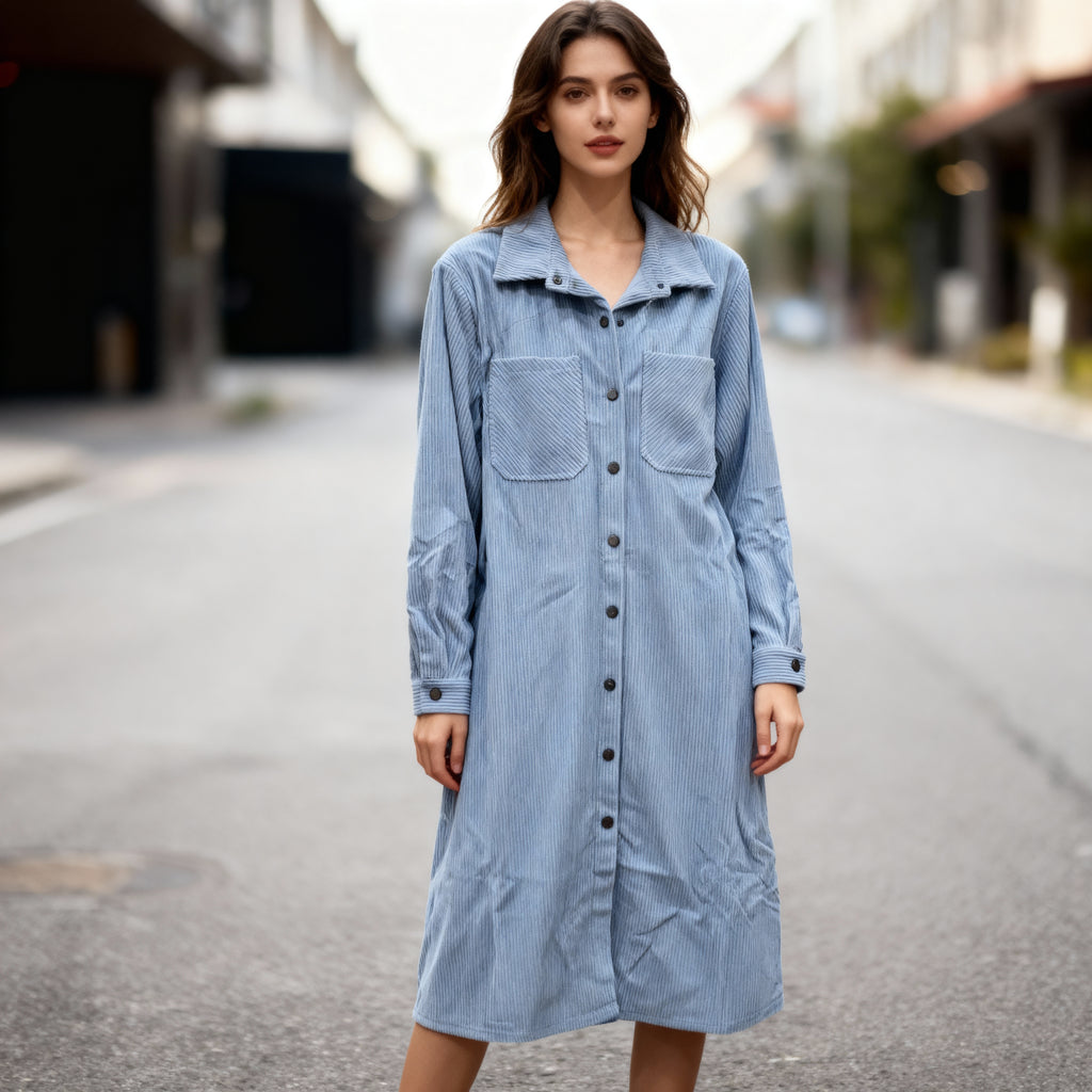 Corduroy Long Button-Down Shirt Dress