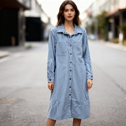 Corduroy Long Button-Down Shirt Dress