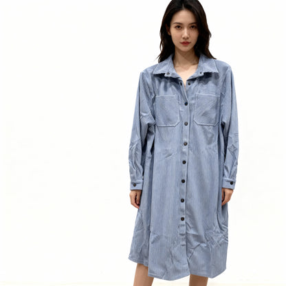 Corduroy Long Button-Down Shirt Dress