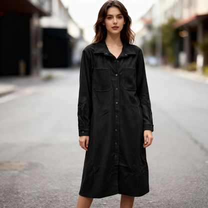 Corduroy Long Button-Down Shirt Dress
