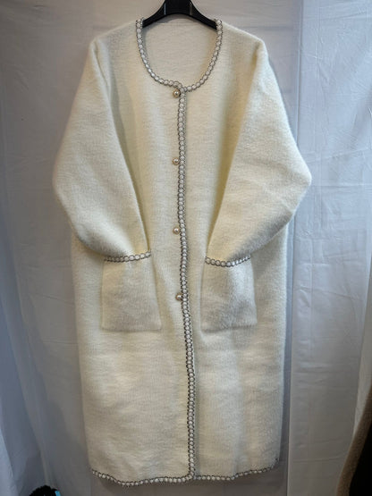 Pearl & Chain Trim Longline Cardigan