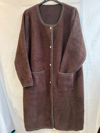 Pearl & Chain Trim Longline Cardigan