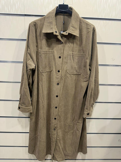 Corduroy Long Button-Down Shirt Dress