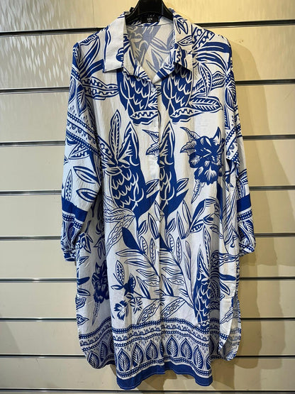 Botanical Print Linen-Blend Shirt Dress – Vibrant Color Range