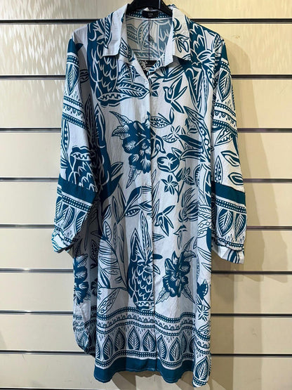 Botanical Print Linen-Blend Shirt Dress – Vibrant Color Range