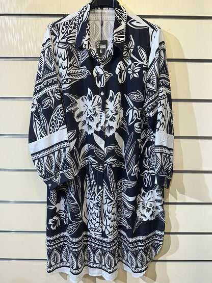 Botanical Print Linen-Blend Shirt Dress – Vibrant Color Range