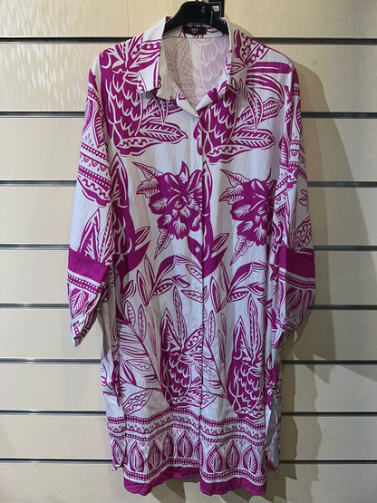 Botanical Print Linen-Blend Shirt Dress – Vibrant Color Range