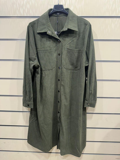 Corduroy Long Button-Down Shirt Dress