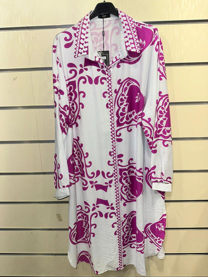 Oversized Printed Shirt Dress – Multi-Color Selection