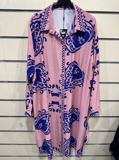 Oversized Printed Shirt Dress – Multi-Color Selection