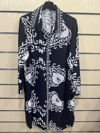 Oversized Printed Shirt Dress – Multi-Color Selection