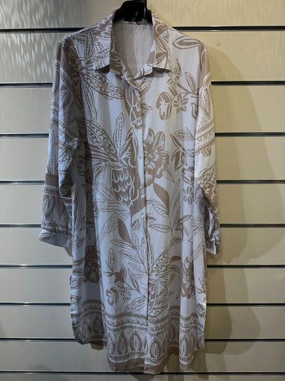 Botanical Print Linen-Blend Shirt Dress – Vibrant Color Range