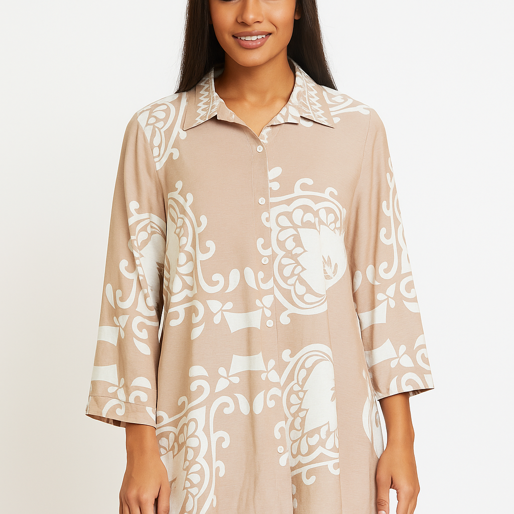 Aria Baroque Print Shirt Dress - Midi Button-Down Dress