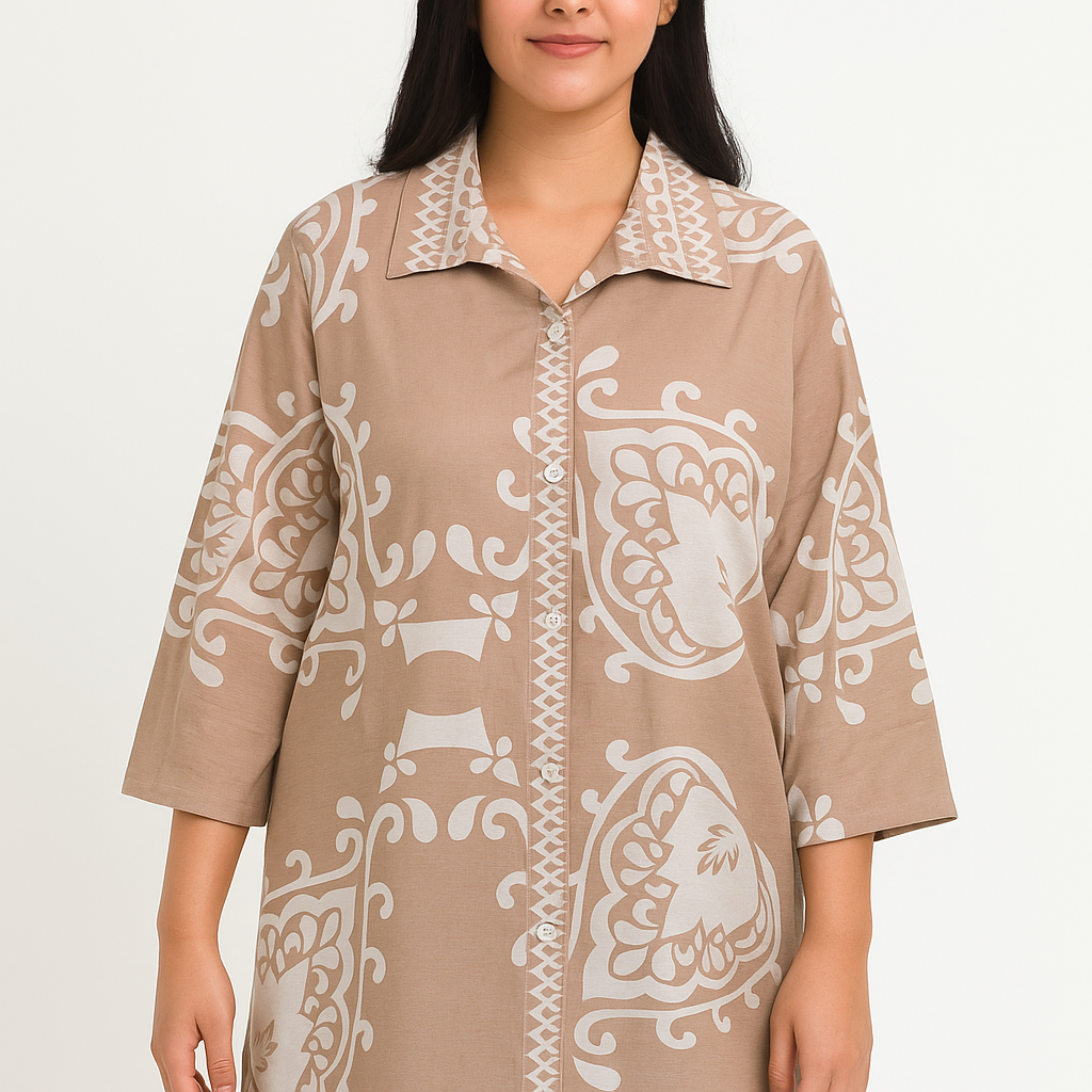 Aria Baroque Print Shirt Dress - Midi Button-Down Dress