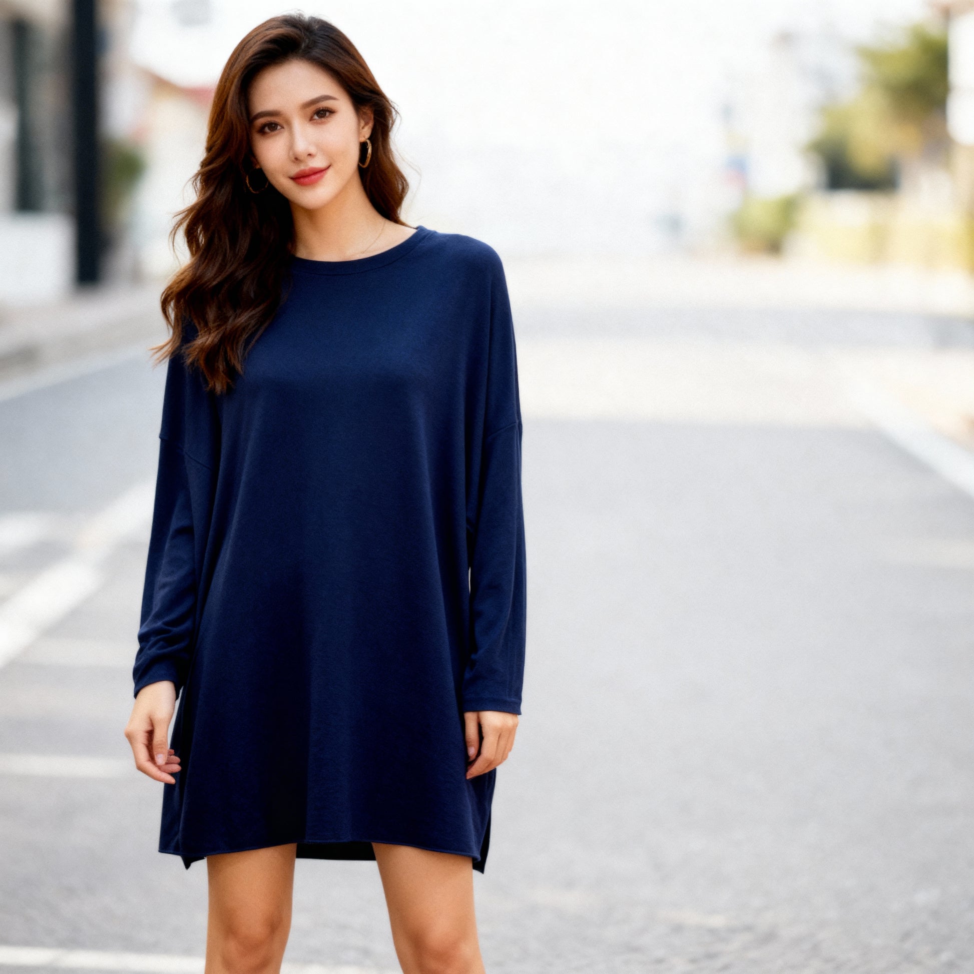 Oversized Long Sleeve Knit Top – Rich Color Selection
