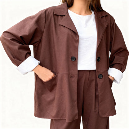 Oversized Cotton Blend Blazer Set