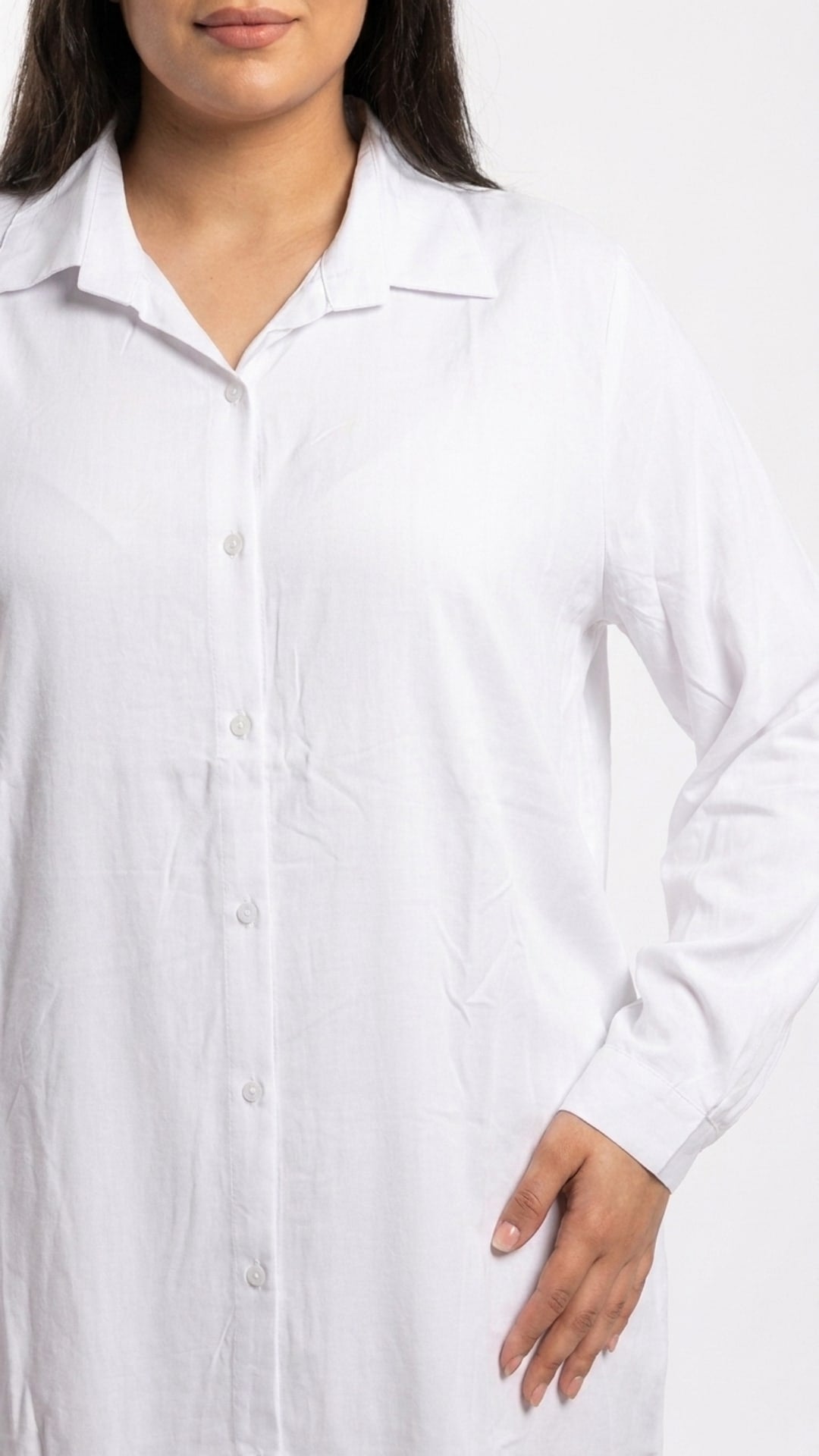 White Relaxed Fit Long Sleeve Button-Down Shirt Dress – 789