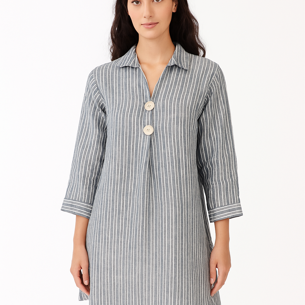 Willow Striped Tunic Top - Collared Button-Front Blouse