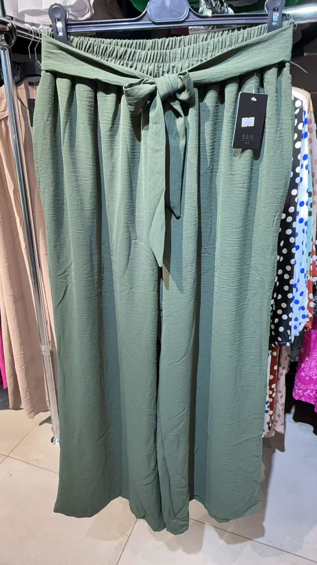 Esme Tie-Waist Wide-Leg Pants - Olive Green Palazzo Trousers