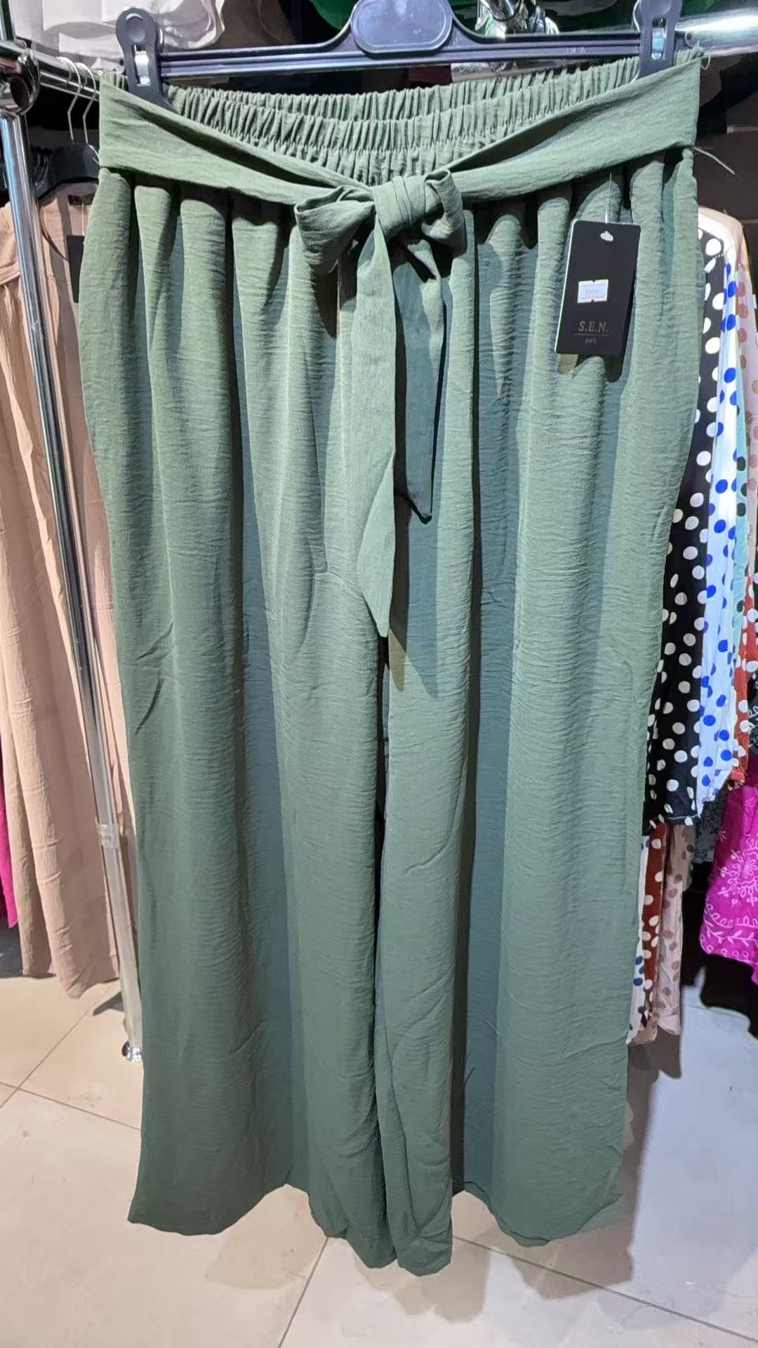 Esme Tie-Waist Wide-Leg Pants - Olive Green Palazzo Trousers