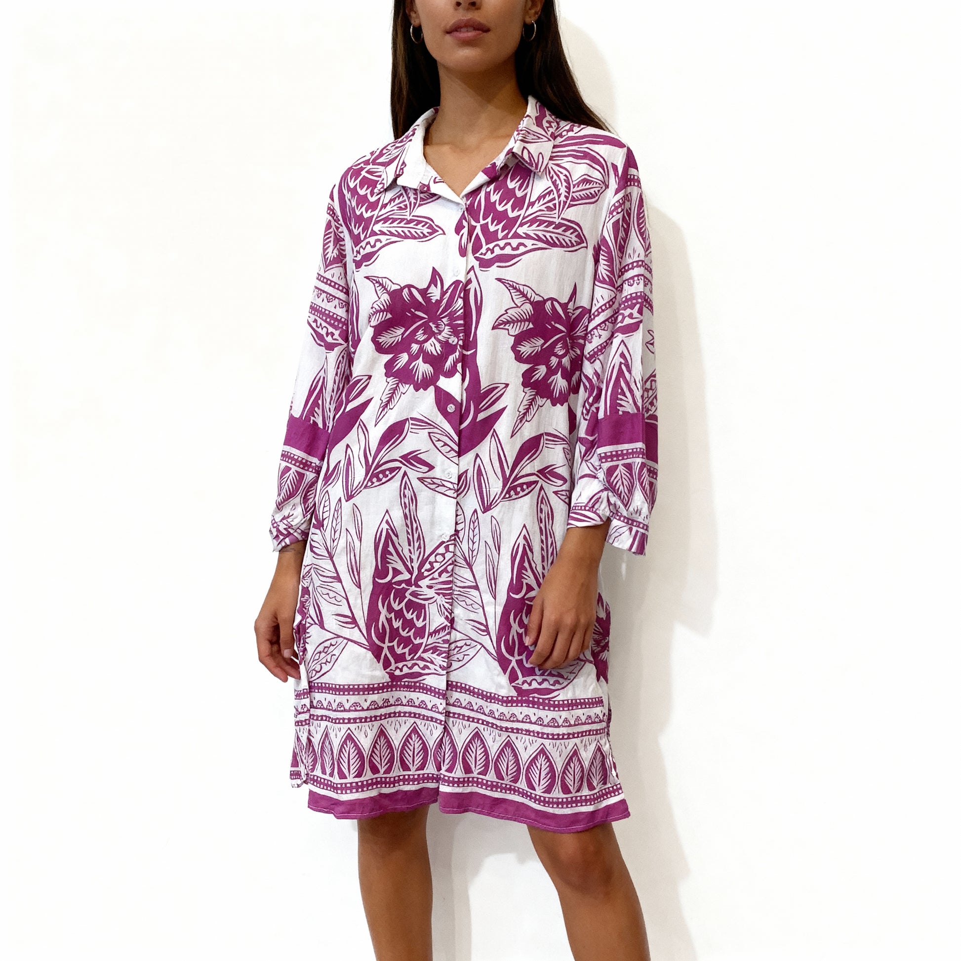 Botanical Print Linen-Blend Shirt Dress – Vibrant Color Range