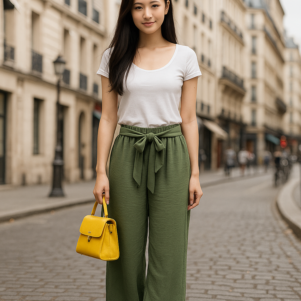 Esme Tie-Waist Wide-Leg Pants - Olive Green Palazzo Trousers