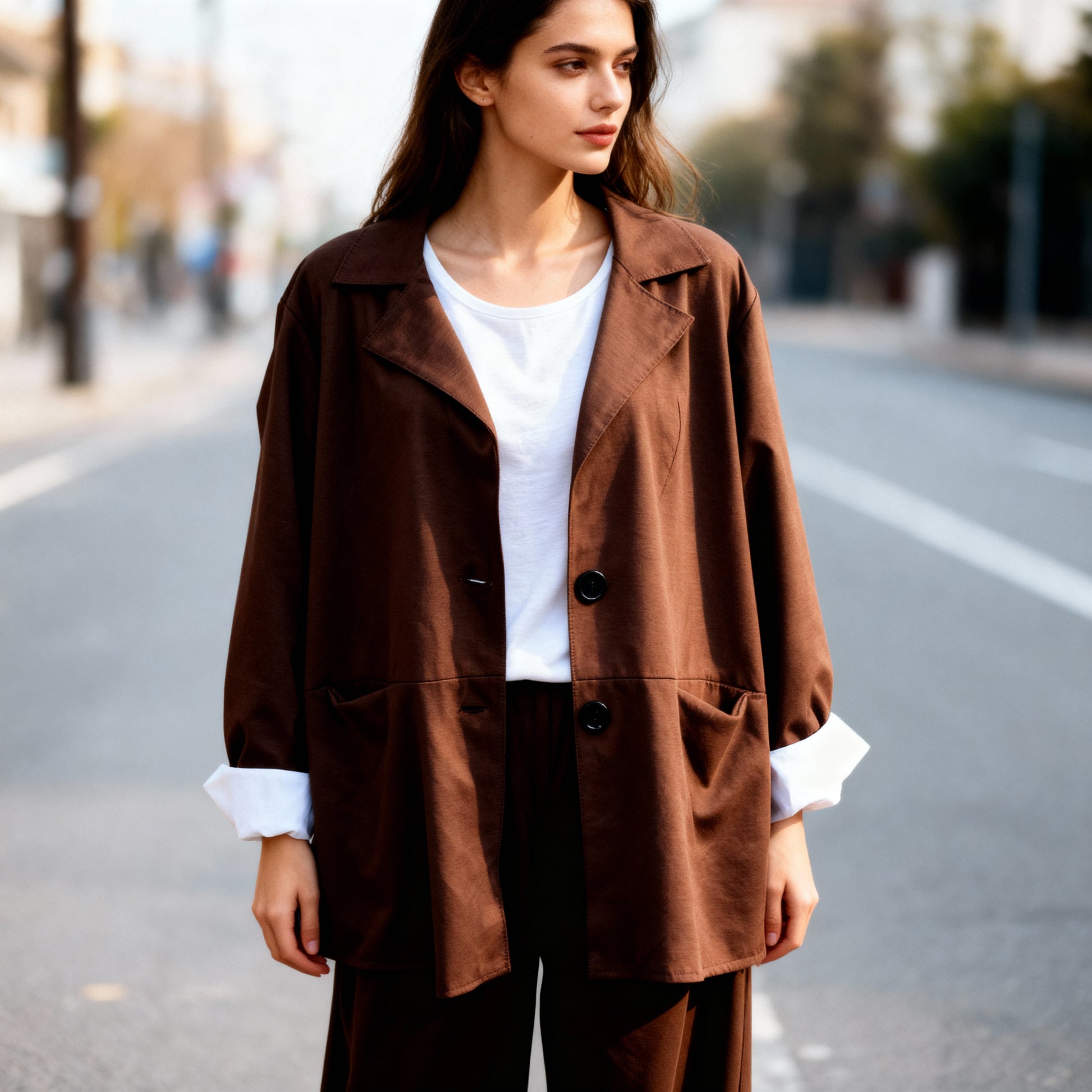 Oversized Cotton Blend Blazer Set