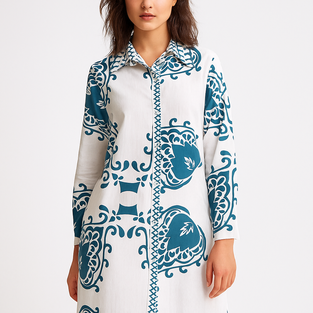Aria Baroque Print Shirt Dress - Midi Button-Down Dress