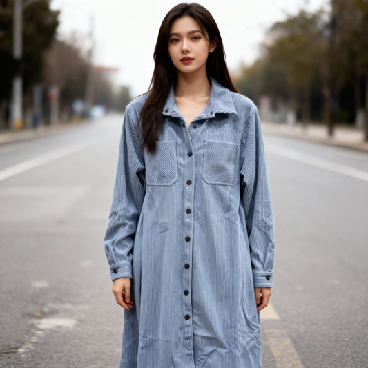 Corduroy Long Button-Down Shirt Dress