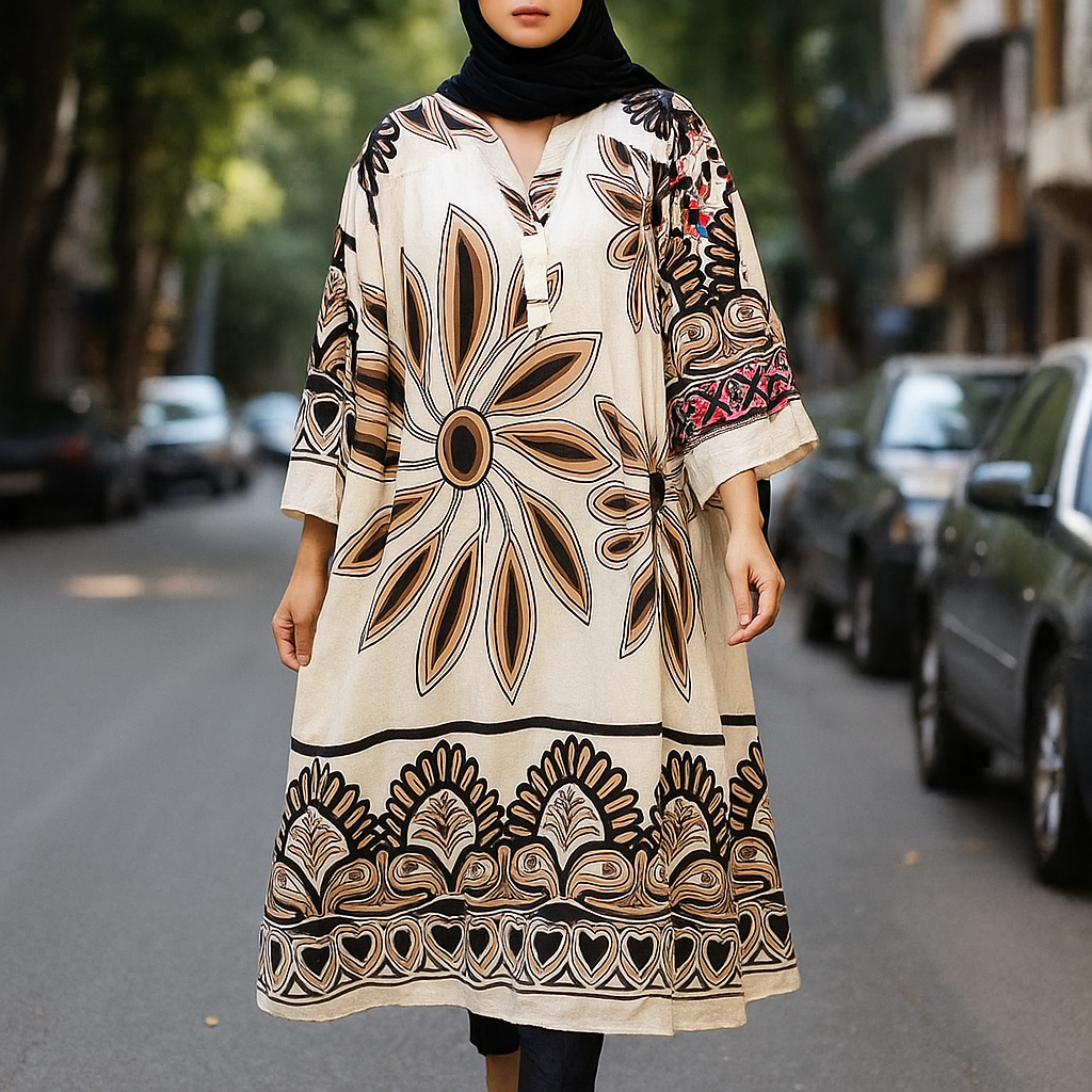 Nova Artistic Print Tunic - Boho V-Neck Blouse