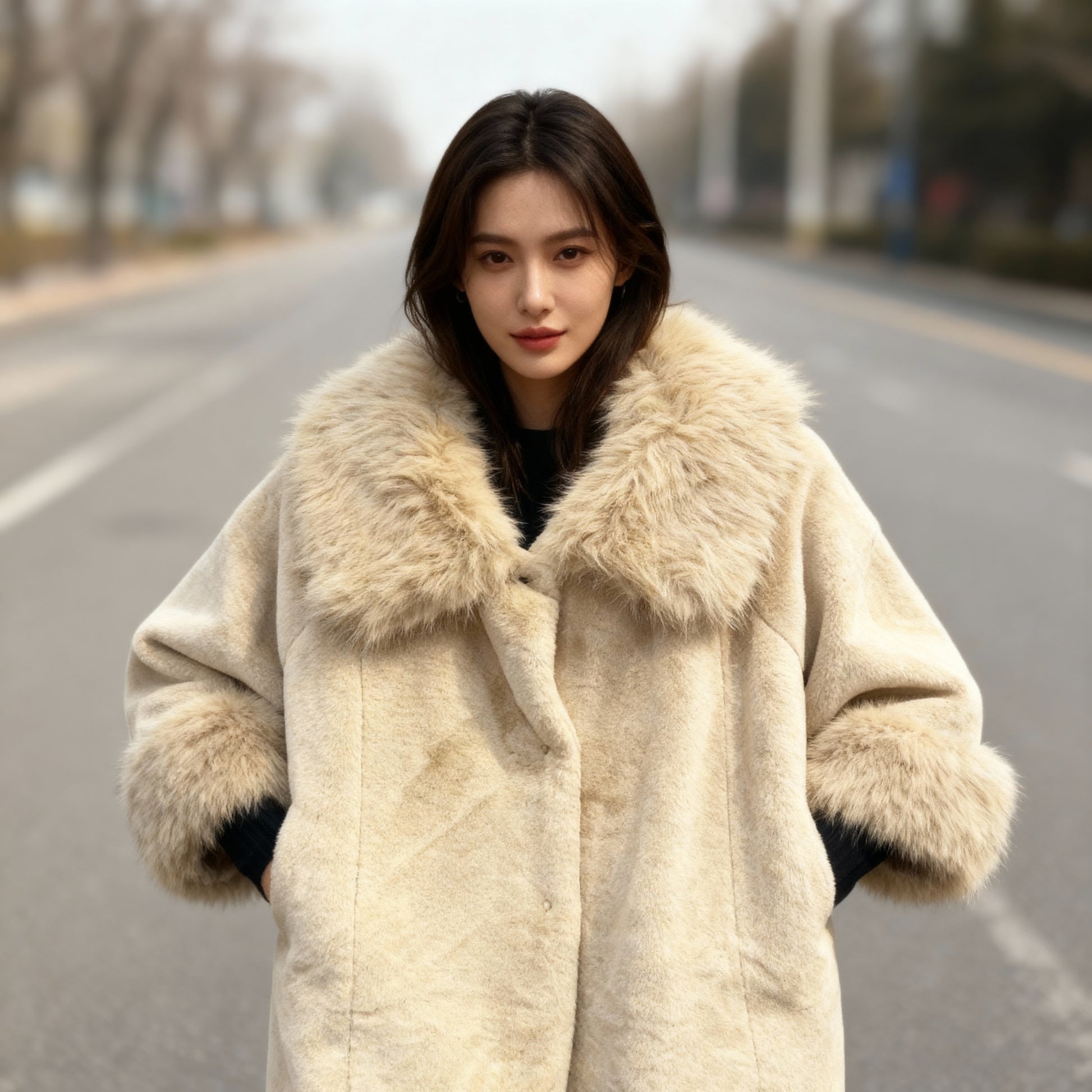 Faux Fur Collar Oversized Winter Coat