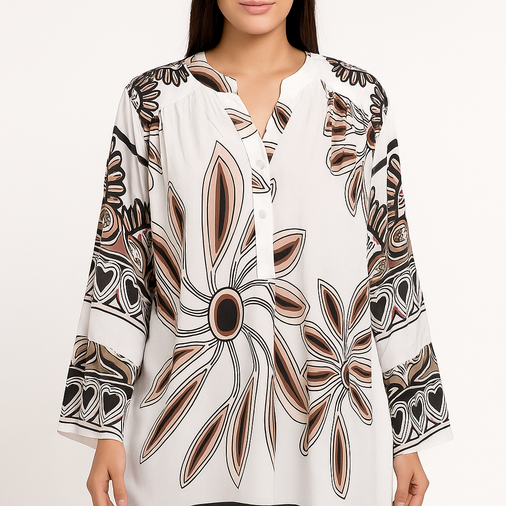 Nova Artistic Print Tunic - Boho V-Neck Blouse