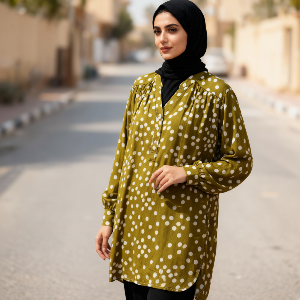 Polka Dot Viscose Long Tunic Top