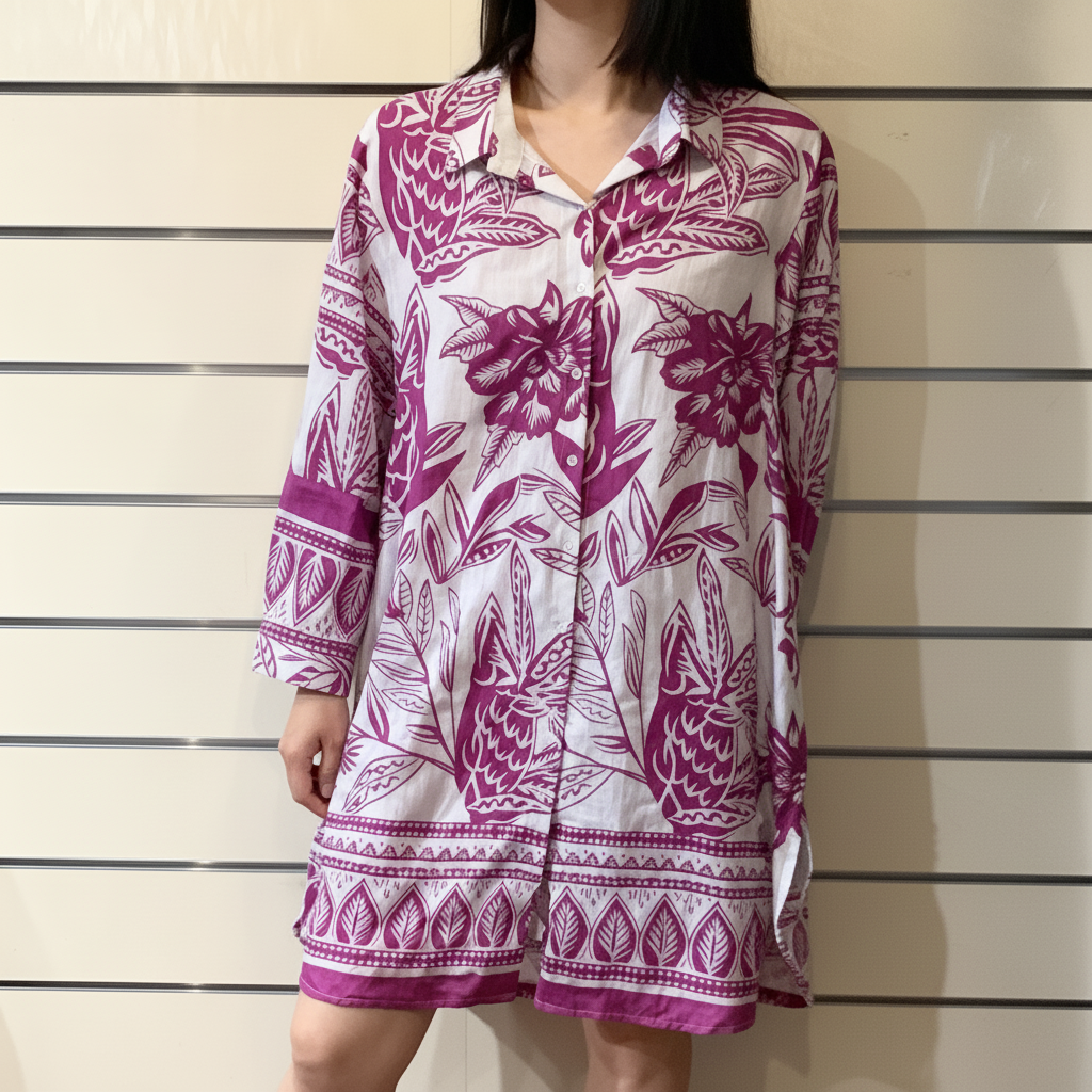 Botanical Print Linen-Blend Shirt Dress – Vibrant Color Range