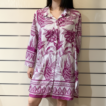 Botanical Print Linen-Blend Shirt Dress – Vibrant Color Range