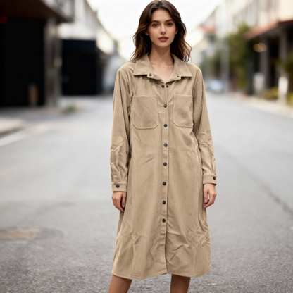 Corduroy Long Button-Down Shirt Dress