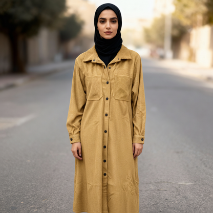 Corduroy Long Button-Down Shirt Dress