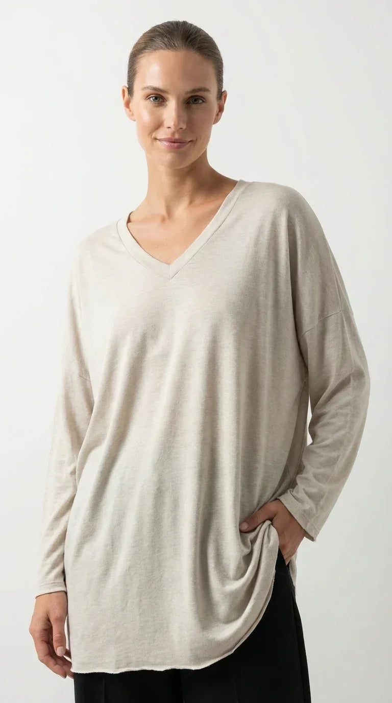 Oversized V-Neck Relaxed Tee – Soft Lightweight Essential - 789