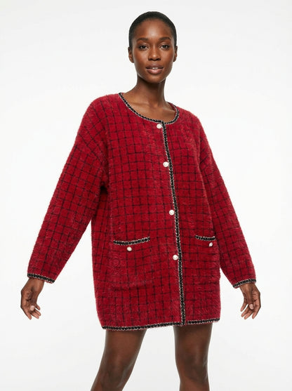 Oversized Relaxed Fit Statement Pearl Button Cardigan