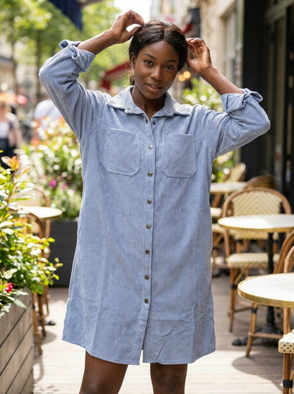 Corduroy Button Down Shirt Dress