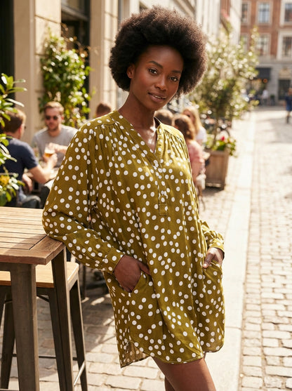 Polka Dot Viscose Long Tunic Top