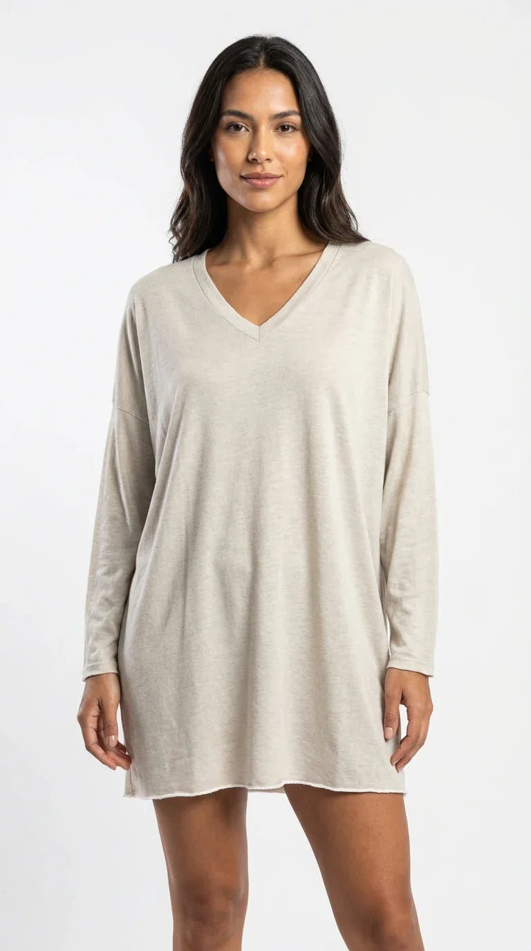 Oversized V-Neck Relaxed Tee – Soft Lightweight Essential - 789